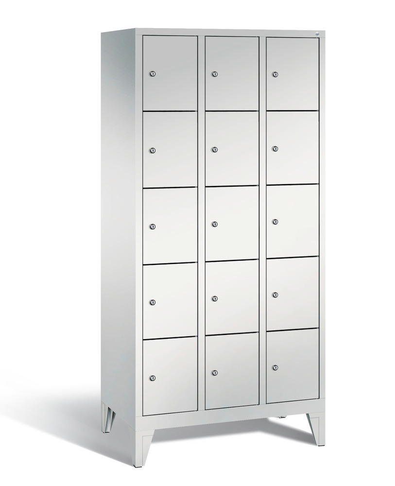 Locker with feet Cabo, 15 compartments, W 900, H 1850, D 500 mm, grey/grey
