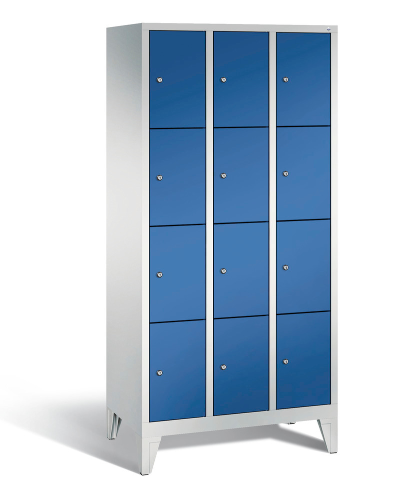 Locker with feet Cabo, 12 compartments, W 900, H 1850, D 500 mm, grey/blue