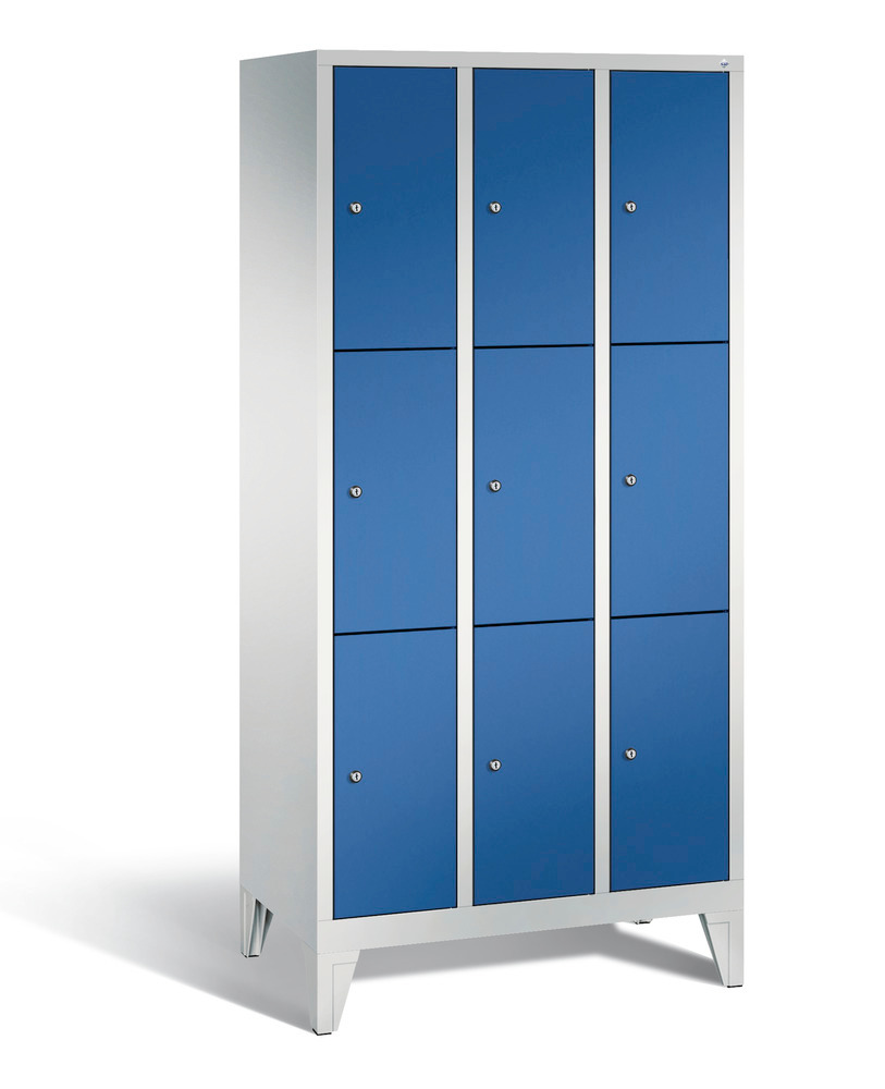 Locker with feet Cabo, 9 compartments, W 900, H 1850, D 500 mm, grey/blue