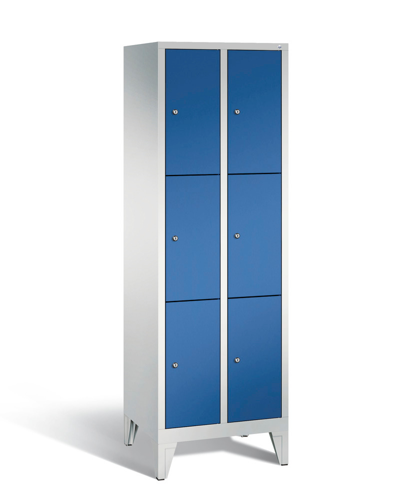 Locker with feet Cabo, 6 compartments, W 610, H 1850, D 500 mm, grey/blue