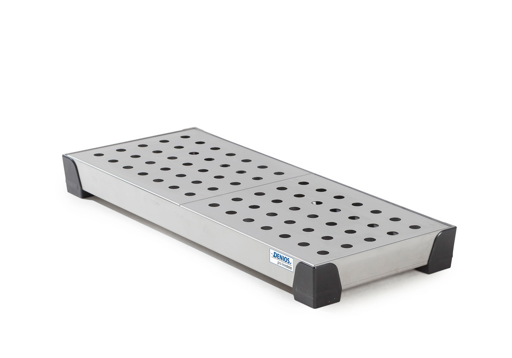 Spill tray for small containers pro-line in st steel, with st steel perf sheet,20 litres, 987x400x95