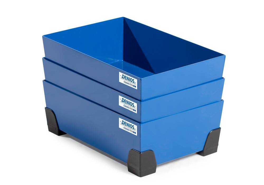 Spill trays for small containers Model Vario can be stacked inside each other to save space