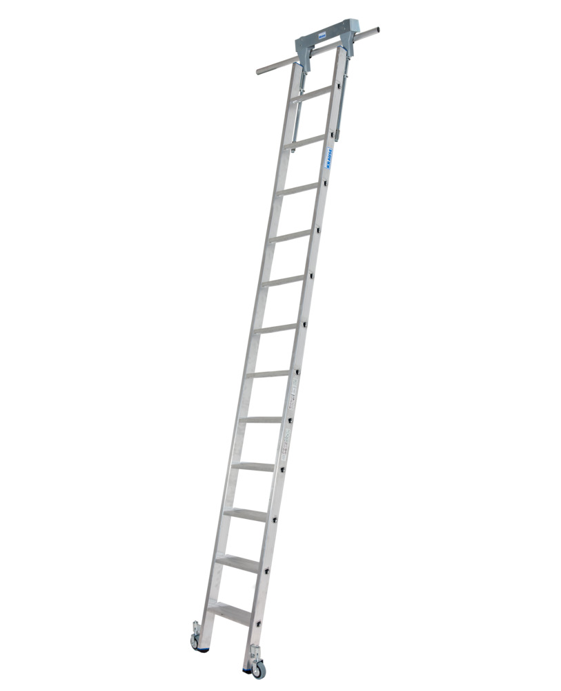 Pojazdný regálový rebrík, hliníkový, 12 priečok