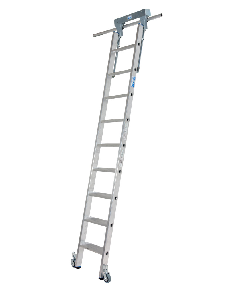 Pojazdný regálový rebrík, hliníkový, 9 priečok