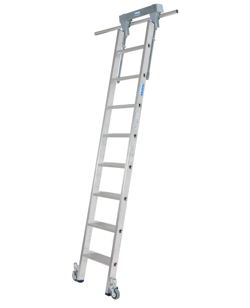 Pojazdný regálový rebrík, hliníkový, 8 priečok