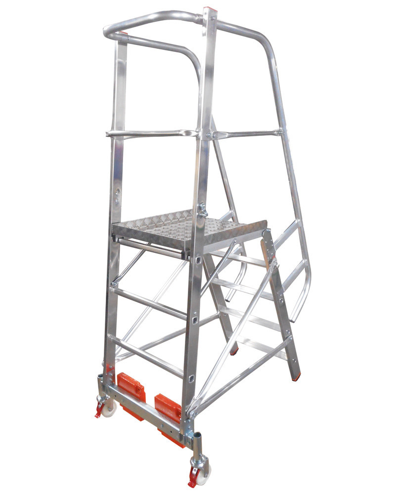 Escalera con descansillos Vario compacta, aluminio con plataforma, 5 escalones