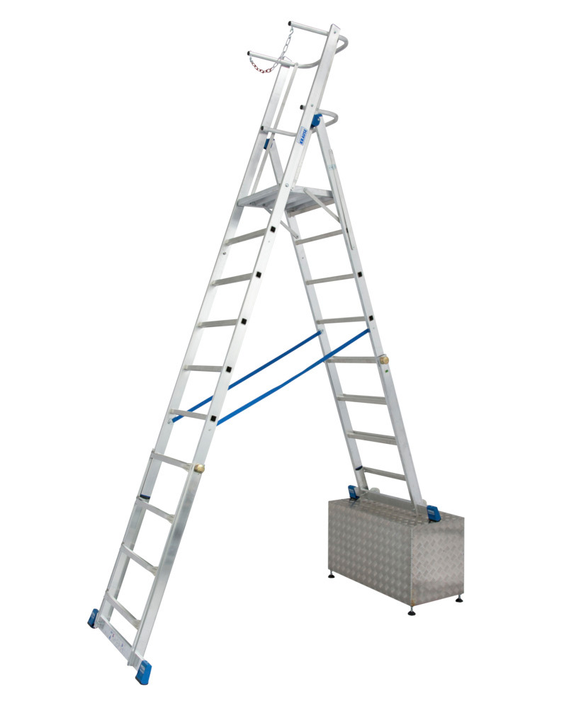 Hliníkový teleskopický rebrík s plošinkou, výškovo nastaviteľný, 8-10 priečok