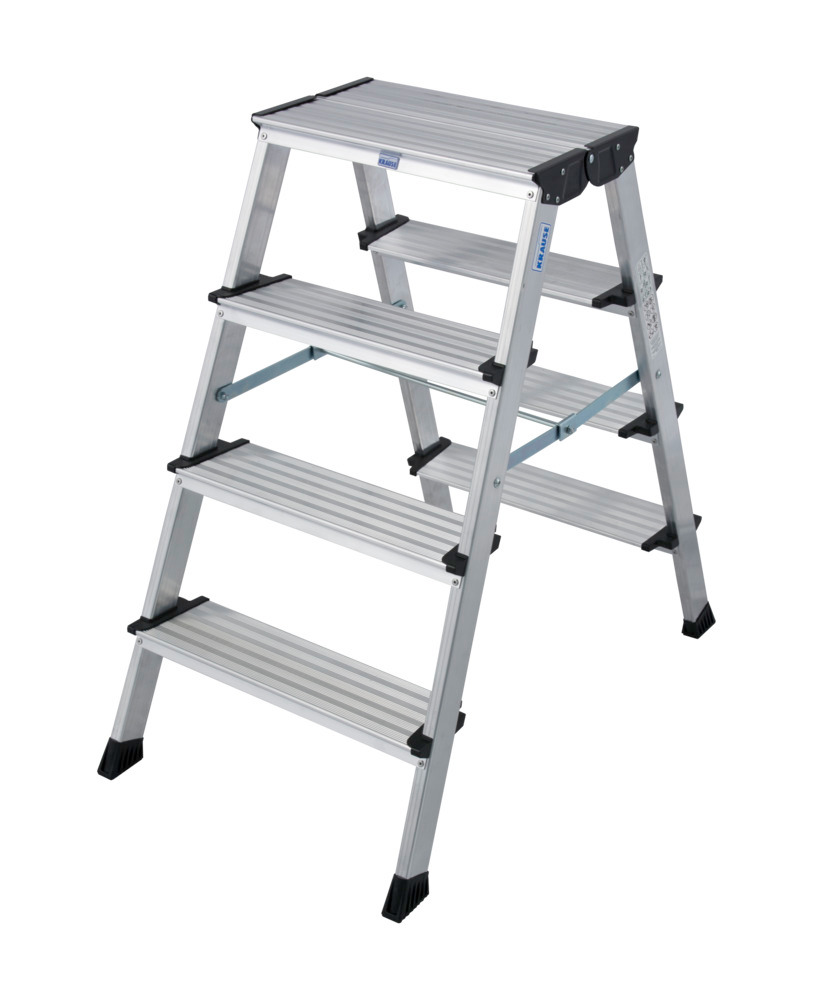 Doble escalerilla plegable Treppo de aluminio, superficie superior, 2x4 escalones, incl. plataforma