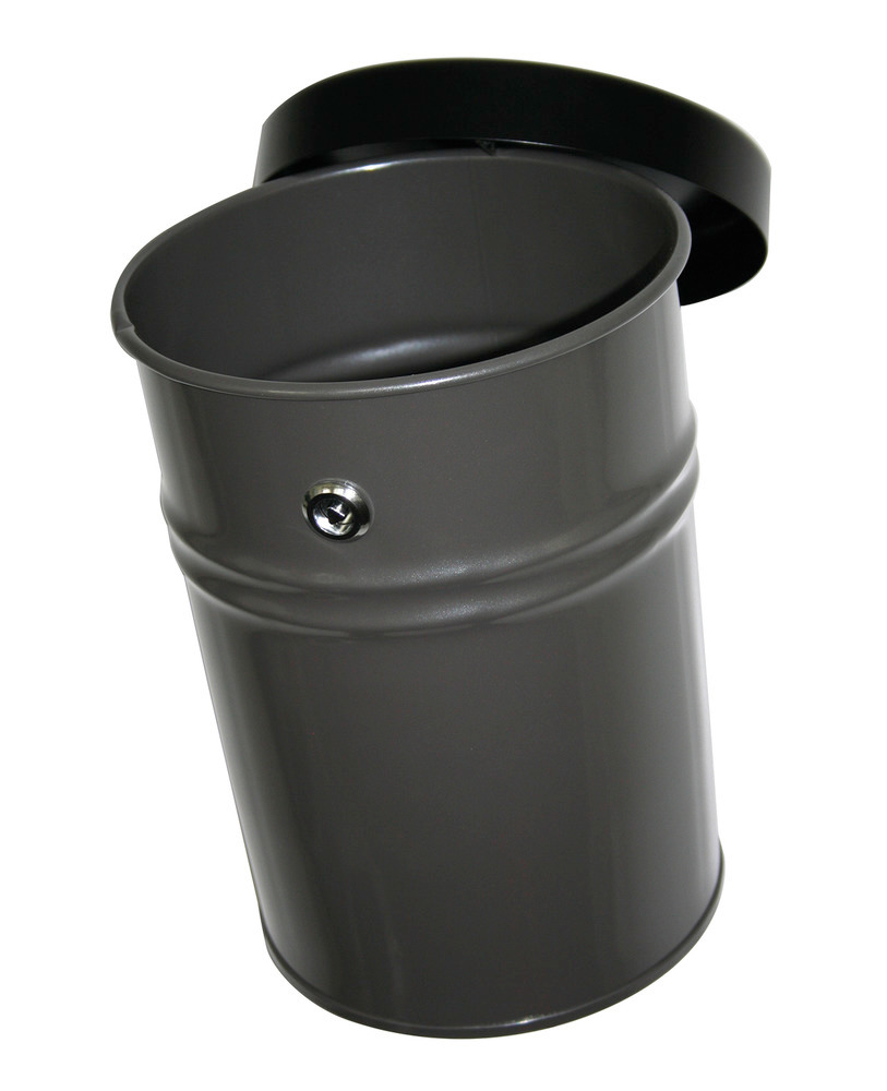 Self-extinguishing waste bin, 24 litres, steel, graphite