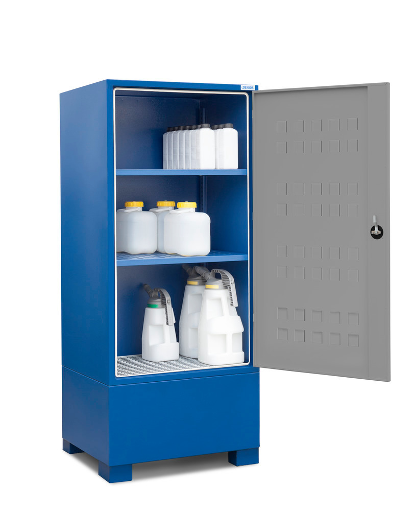 Depósito para material perigoso com portas e 2 prateleiras para recipientes pequenos: SteelSafe D1