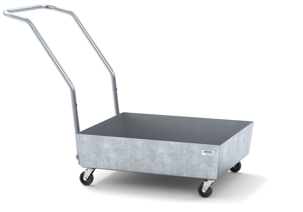 Mobile spill pallet pro-line in steel for 1 x 60 l drum, galvanised, no grid, elec. cond.