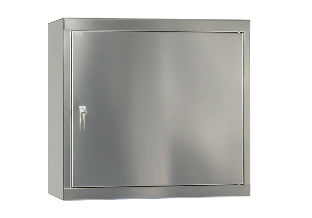 Armario de pared para sustancias químicas Inox HSE-1, con estantes y cubeto inferior, 1 puerta