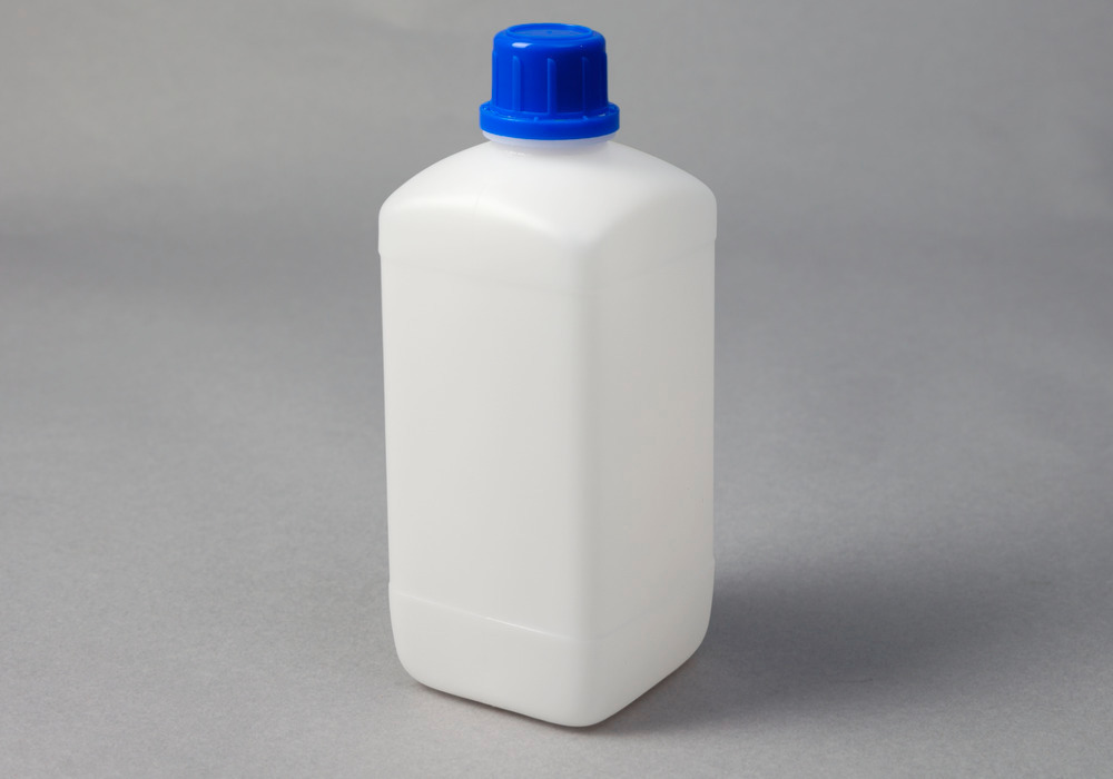 Flaskor med smal hals av HDPE, kantiga, naturtransparenta, 1000 ml, 12 st.