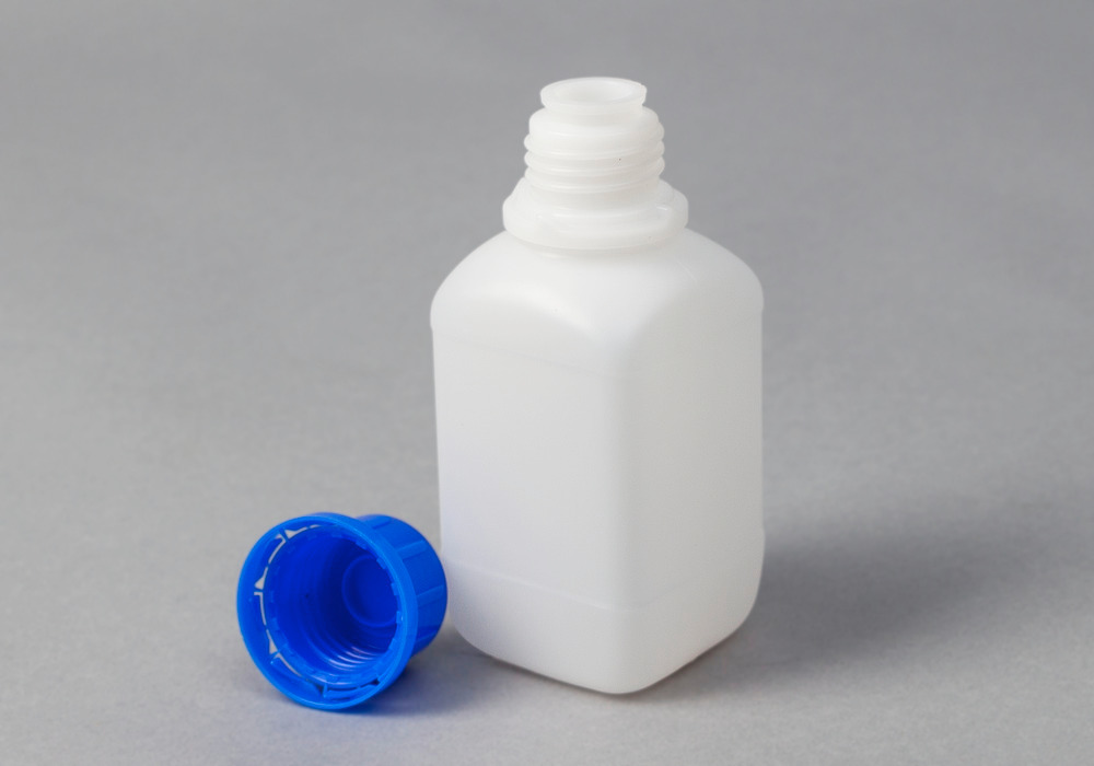 Flaske med smal hals, av HDPE, kantet, transparent, 250 ml, 30 stk.