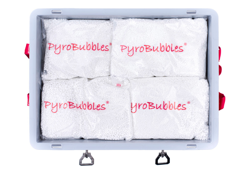 Alla behållare levereras med en tillräcklig påfyllningsmängd PyroBubbles för driften