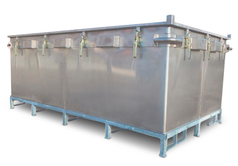 Transportboks XXL til litium-ion-batterier, rustfritt stål, 2603 liter, fyllstoff PyroBubbles®