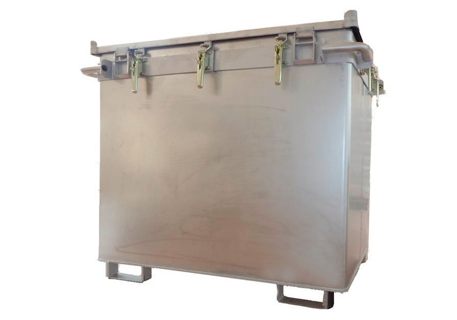 Transportbox av rostfritt stål för batterier, 800 l, M-box X2, med fyllmaterial PyroBubbles®