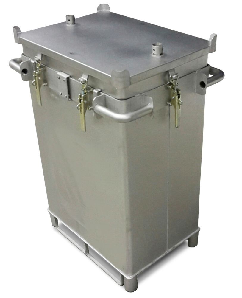 Caixa de transporte para baterias ião lítio aço inox. 309 l, S-Box X2, carregada de PyroBubbles®