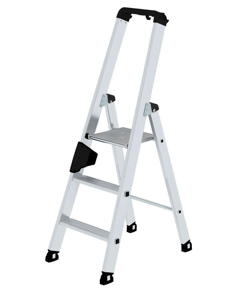 Stufenstehleiter aus Aluminium, einseitig begehbar, mit ergo-pad® Griffzone, 1 x 3 Stufen