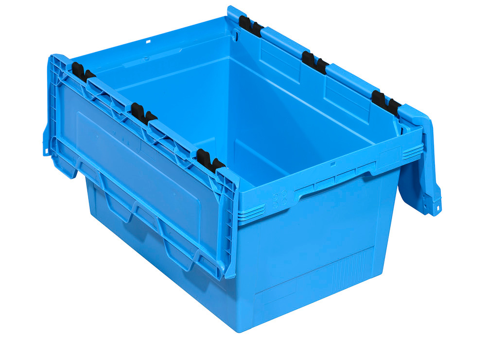 Reusable stacking container classic-line D, hinged lid, nestable, 600 x 400 x 349 mm blue, Pk =2 pc.