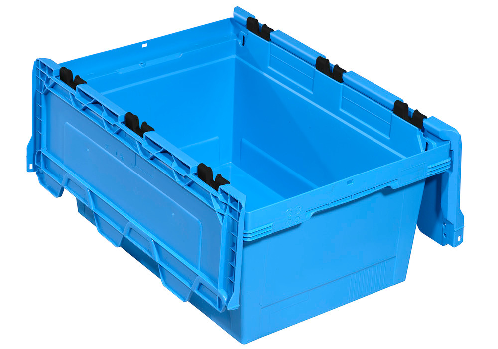 Mehrweg-Stapelbehälter classic-line D, Klappdeckel, nestbar, 600 x 400 x 299 mm, blau, VE = 3 St.