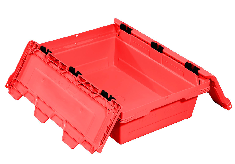 Resirkulerbar stablebeholder classic-line D, klapplokk, 600 x 400 x 199 mm, Rød, stk/pakke = 3 stk.