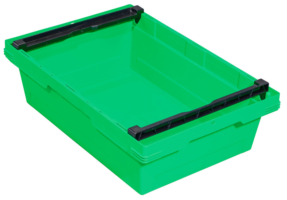 Genanvendelig stabelbeholder classic-line D, plastskinne til stabling, 600x400x173mm, grøn, 3 stk.