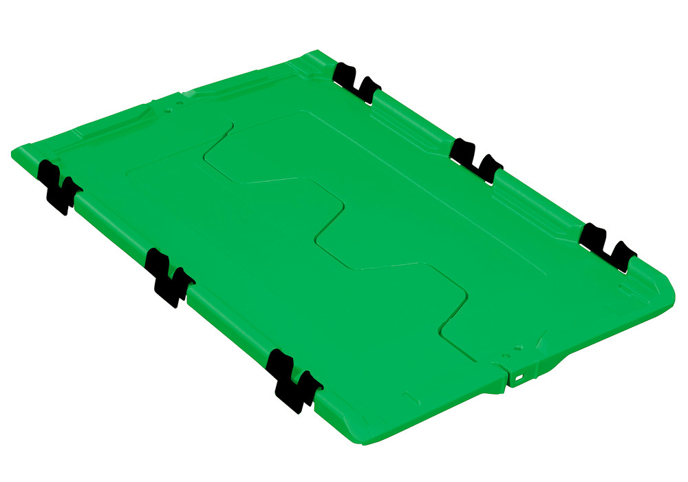 Hengslet lokk for gjenbrukbar stablebeholder classic-line D, 610 x 400 x 40 mm, grønt, 2 stk./pakke