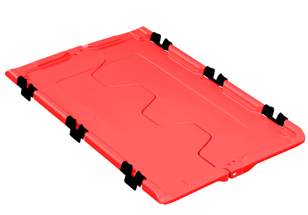 Tapa abatible para cont.apilable poliv. classic-line D, 610 x 400 x 40 mm, rojo, pack = 2 ud.