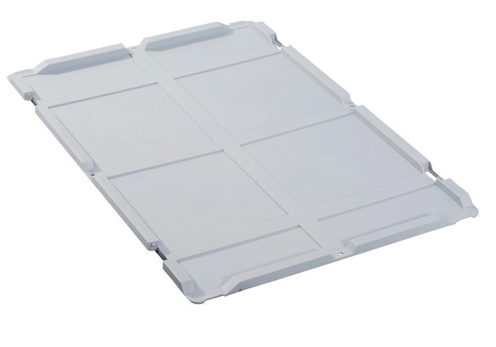 Hinged lid for Euro container classic-line B , no locks, PP, 600 x 400 x 14 mm, grey