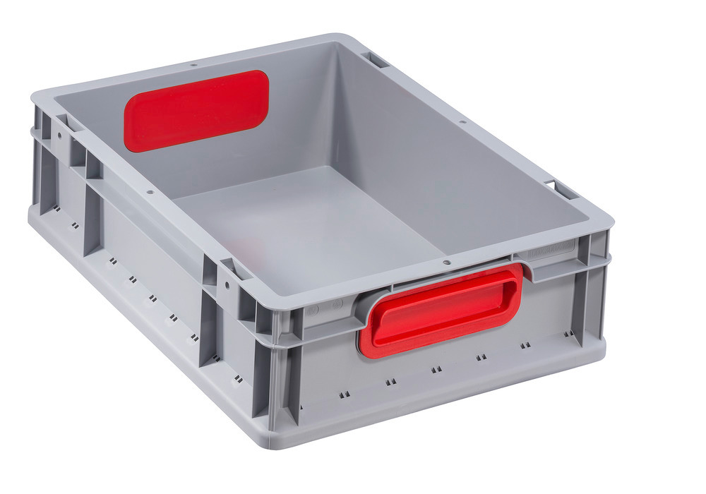 Euro stacking container classic-line B, red handles, PP, 400 x 300 x 120 mm, Pk =16 pc.