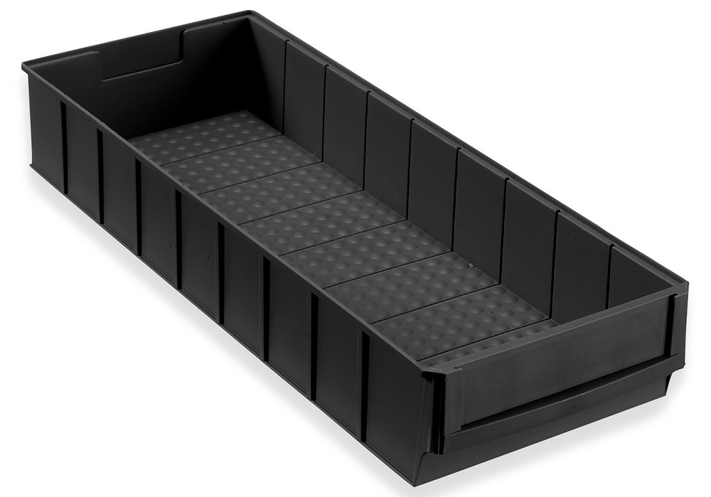 Cajas estantería ESD pro-line C3-B, PP, 185 x 500 x 81 mm, negro, pack = 12 uds