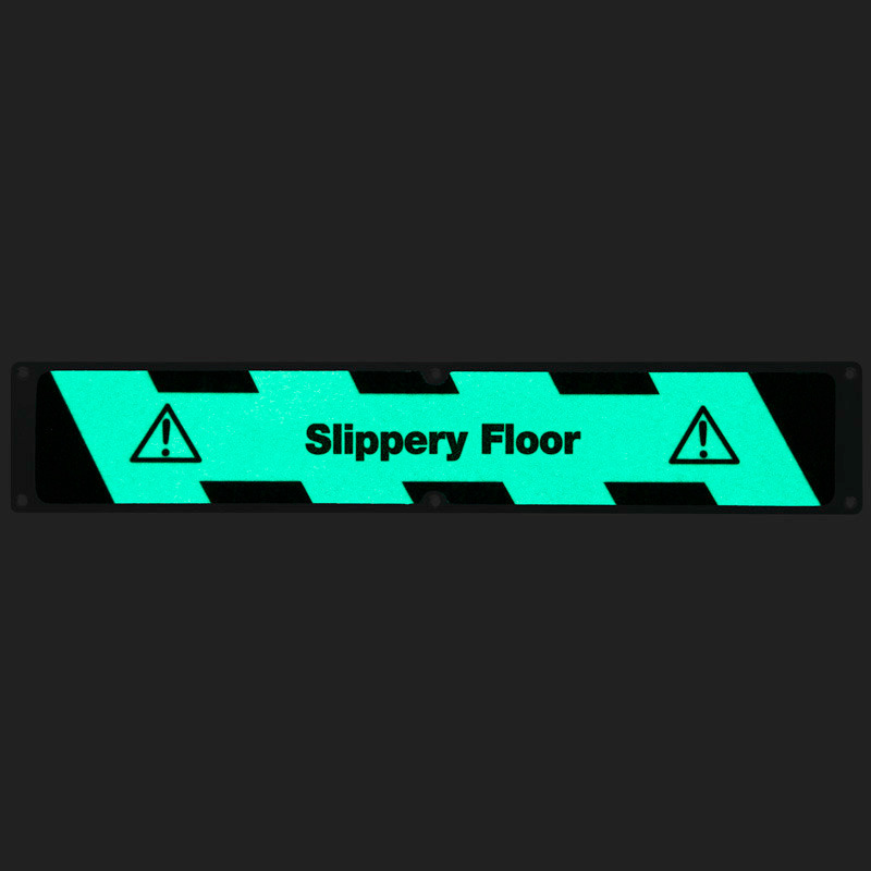 Anti-slip sheet, aluminium m2, luminescent "Slippery Floor", 635 x 114 mm