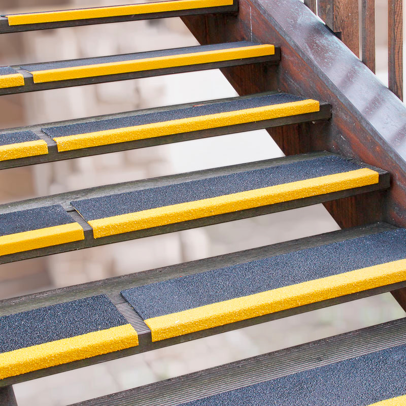 Anti-slip edge profile GRP, extra strong, black, front yellow, W 2500 mm