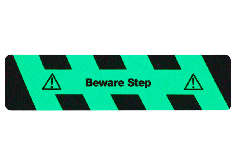Superfície anti-derrapante, fluorescente preto/amarelo, "Beware Step"