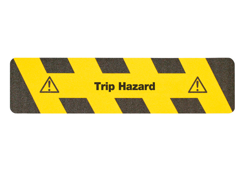 Sinal advertência m2-Antirutschbelag™ preto/amarelo, "Trip Hazard", risca 150 mm x 610 mm