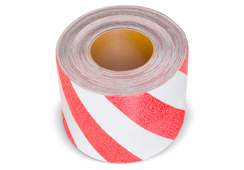 Sinalização advertência, vermelho/branco, rolo 150 mm x 18,3 m:Antirutschbelag™