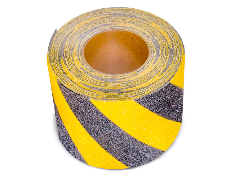 m2 antislip mat™, warning, black/yellow roll, 150 mm x 18.3 m