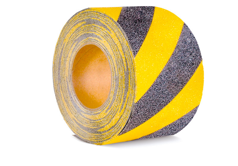 m2 antislip mat™, warning, black/yellow roll, 100 mm x 18.3 m