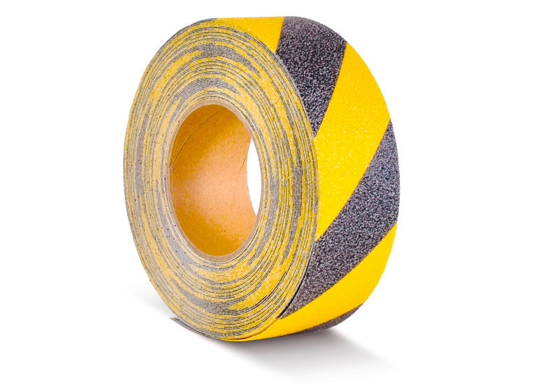 m2 antislip mat™, warning, black/yellow roll, 50 mm x 18.3 m