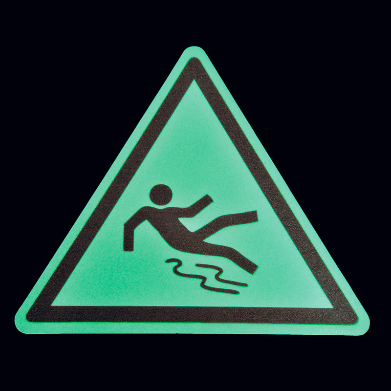 m2-Antirutschbelag™, Bodenmarkierungssymbol, nachleuchtend, "Vorsicht Rutschgefahr", Dreieck 600 mm