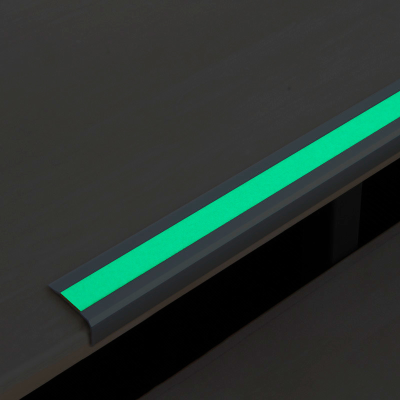 Perfil de borde para peldaño antideslizante, aluminio m2, fluorescente, ancho 610 mm, adhesivo