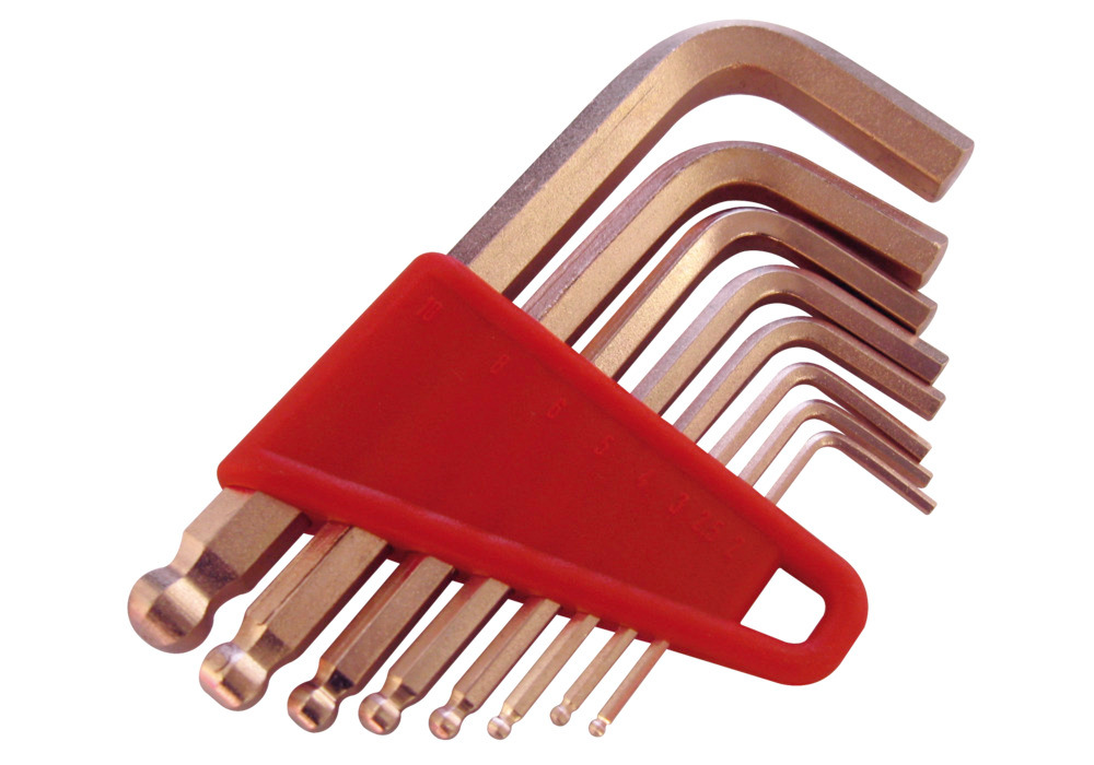Kit de chaves allen com cabeça esférica 1,5-10 mm, cobre-berílio antifaiscante, para zonas ATEX
