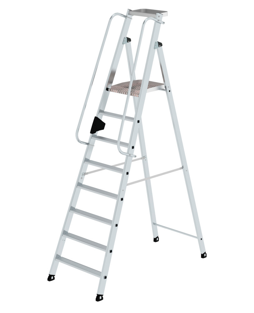Stufenstehleiter aus Aluminium, 8 Stufen, mit nivello®-Leiterschuhe und ergo-pad® Griffzone