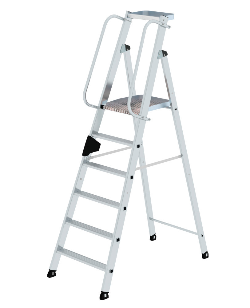 Stufenstehleiter aus Aluminium, 6 Stufen, mit nivello®-Leiterschuhe und ergo-pad® Griffzone