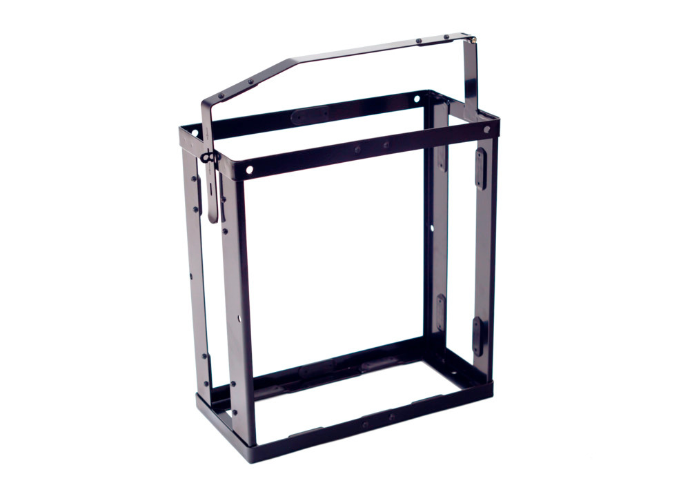 Sturdy metal frame with plastic pads for vibration damping, can be secured with padlock against theft