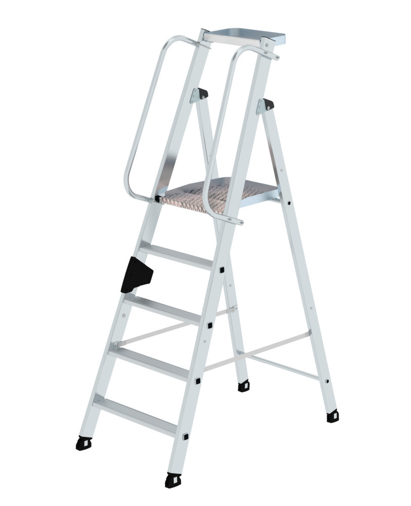 Stufenstehleiter aus Aluminium, 5 Stufen, mit nivello®-Leiterschuhe und ergo-pad® Griffzone