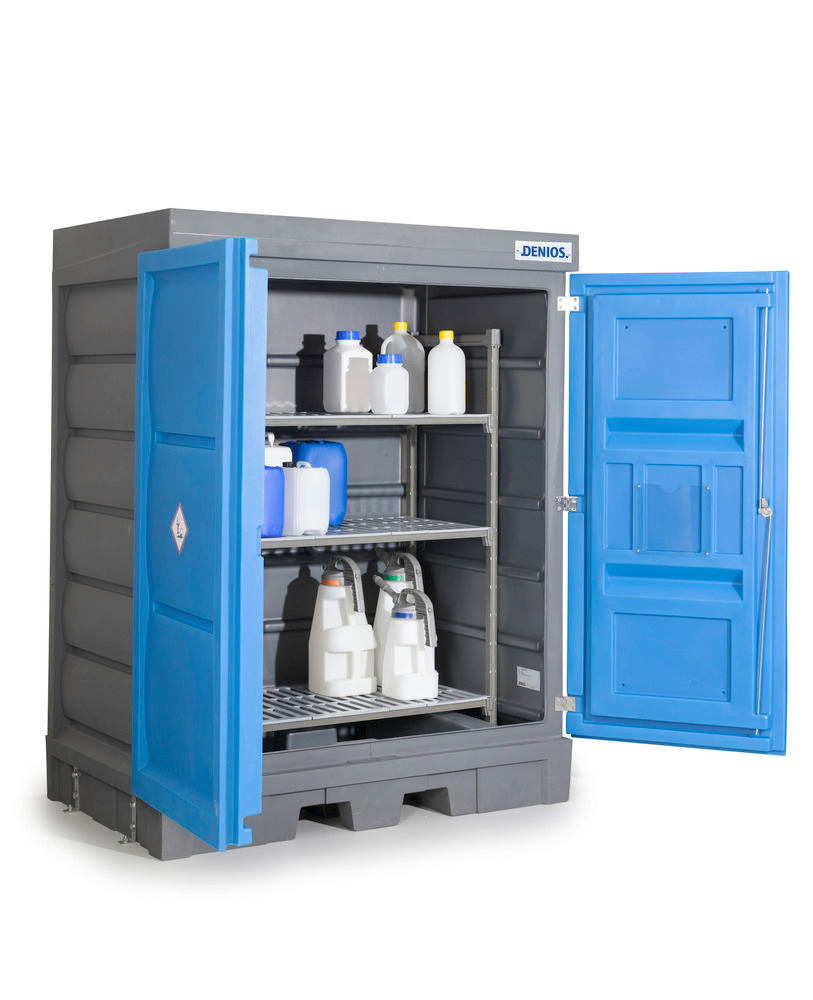PolySafe hazardous materials depot D, with doors and plastic shelf for small containers