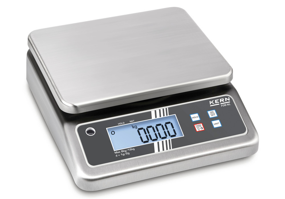 KERN nerezová stolní váha FOB, 2 rozsahy, IP 67, až do 15 kg
