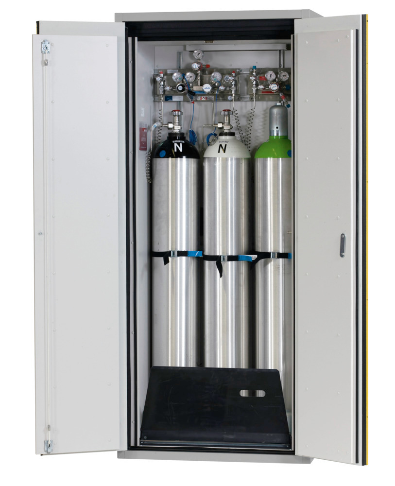 Asecos paloturvakaappi kaasupulloille G 90.9, leveys 900 mm, pariovi, harmaa/keltainen